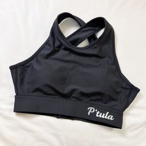 P'tula Black Strappy Open Back Sports Bra Large